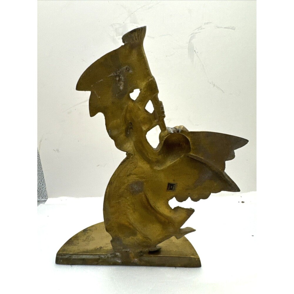 Vintage Brass Angel With Blowing Horn Bookend 8x5.25 Inches - Picture 4 of 4